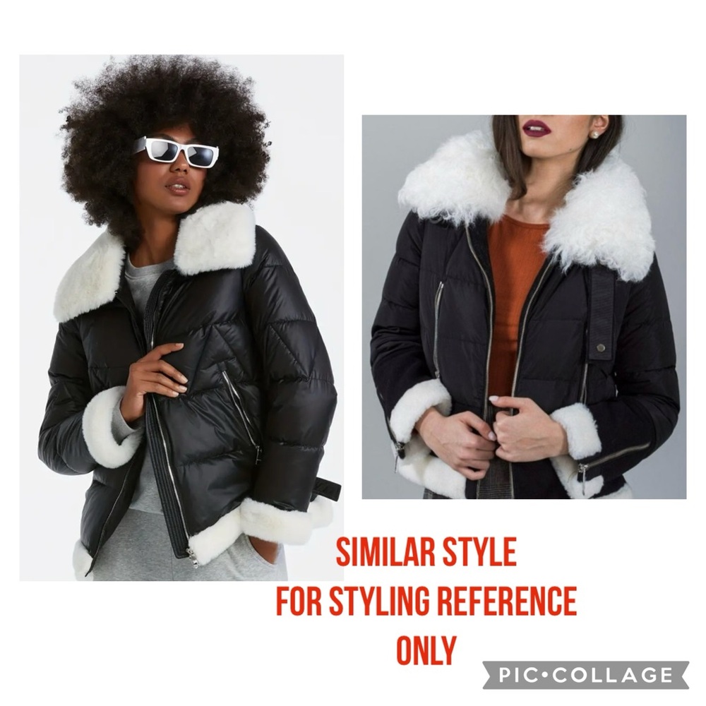 Karen Millen Bomber Style Puffer Jacket with Faux Shearling Trims